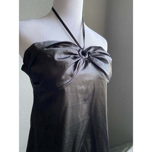 Guess Satin Halter Top Y2k Banded Hem Black Medium Women Blouse Keyhole Vtg - Picture 5 of 10